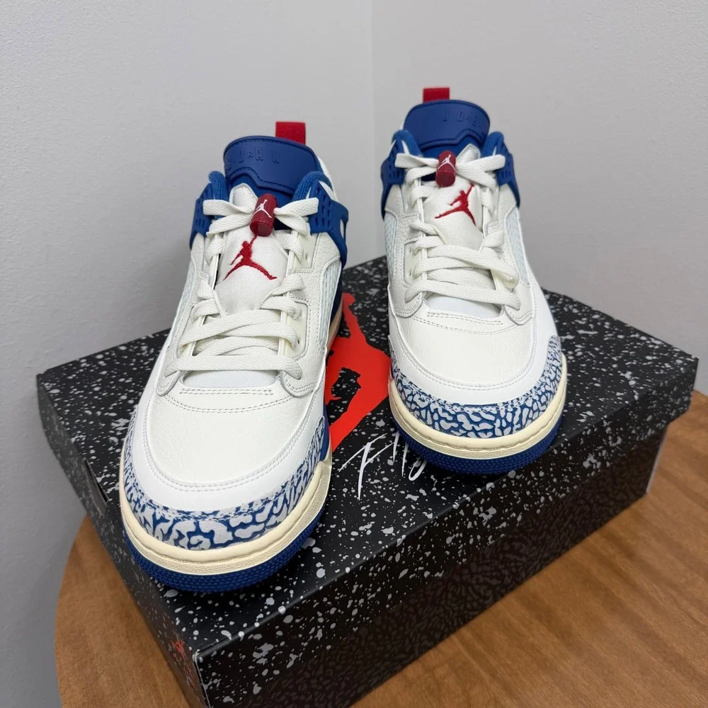 Jordan Spizike Low Mens Sail Storm Blue Elephant Print Sneakers IM2176-133 Sz 12